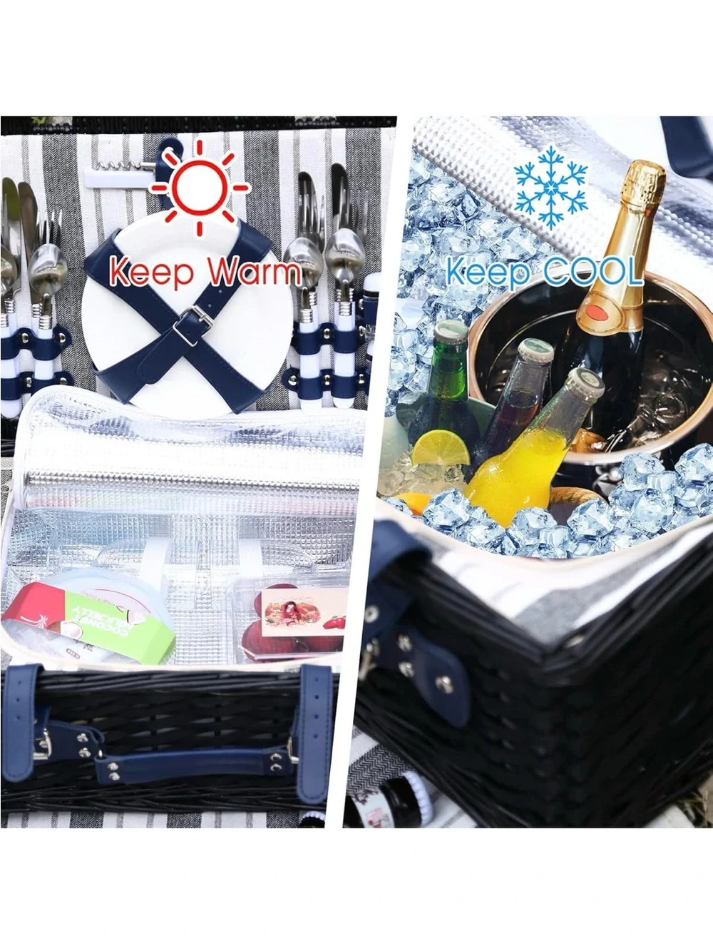 Classic Navy Picnic Basket Set with Plates and Cutlery